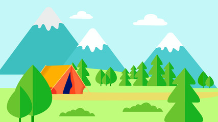 Wild Nature Rest, Camping Flat Vector Illustration