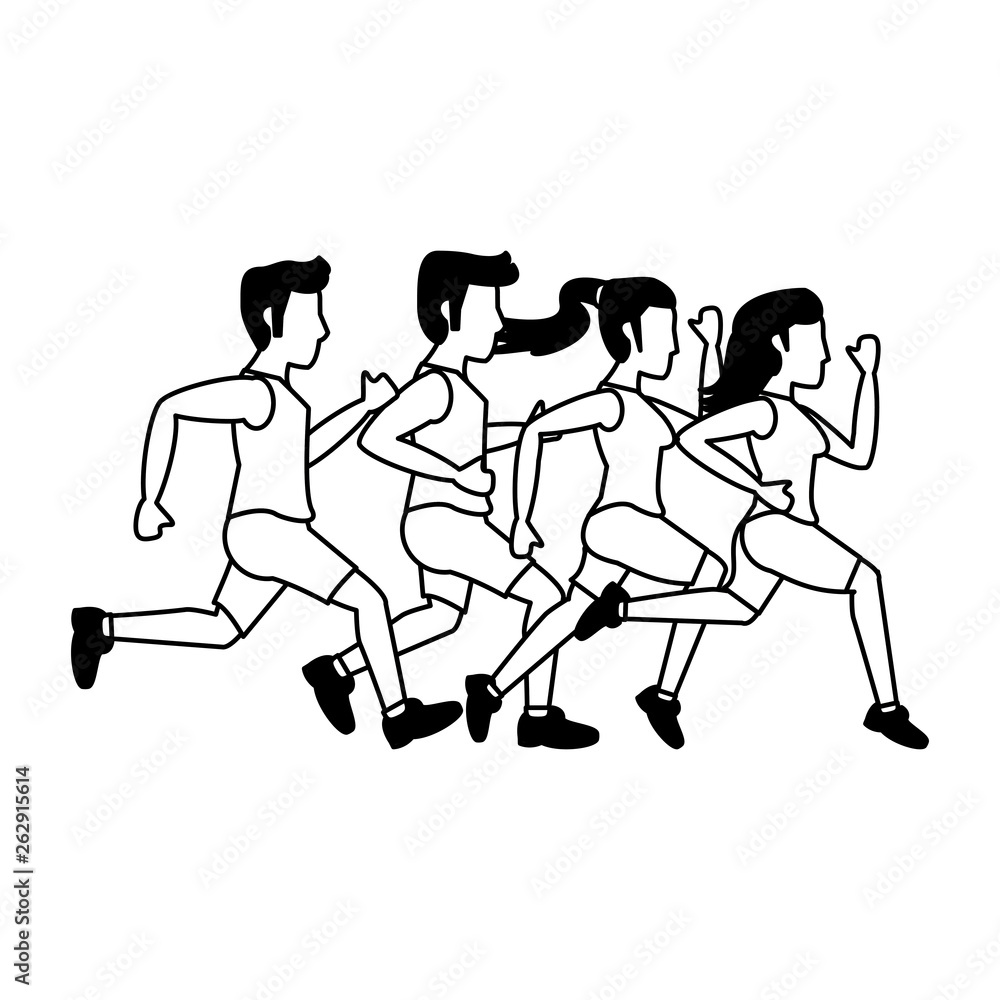 Poster fitness people running in black and white