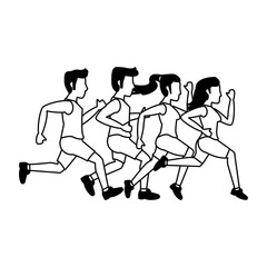 Fitness people running in black and white