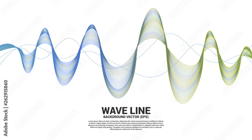 Poster blue and green sound wave line curve on white background. element for theme technology futuristic ve