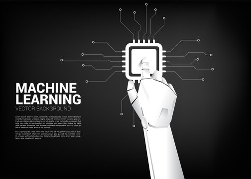 Robot hand touch CPU . Business concept for machine learning and a.i artificial intelligence processor