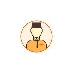 moslem avatar icon, man with southeast skull cap style, vector