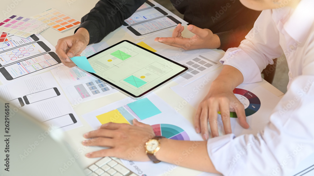 Poster ui designer team working wireframe design