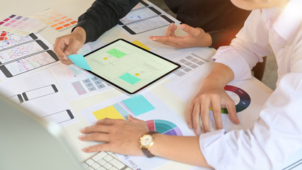 UI designer team working wireframe design
