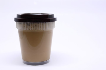 take away plastic cup for hot coffee drink on white background
