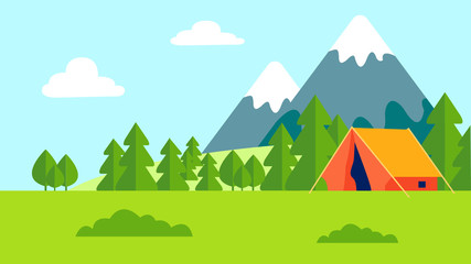 Camping Outdoor Recreation Flat Color Illustration