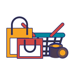 Shopping market basket blue lines