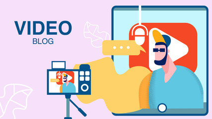 Internet Video Blog, Vlog Flat Color Illustration