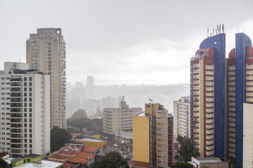 rain on the buildings of the center of the city of sao paulo