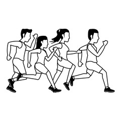 Fitness people running in black and white
