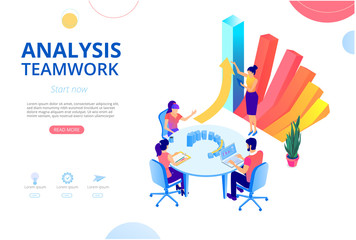 Analysis, teamwork, business cooperation. Homepage with people work together.