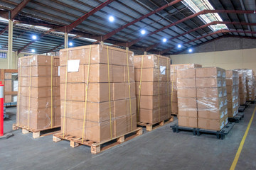 Stack of carton at logistics warehouse