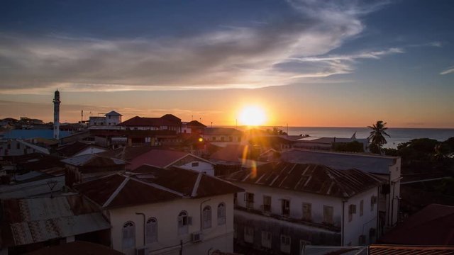 Sunset timelapse at Stone town Zanzibar.