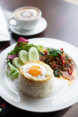 Minced pork basil rice Fried egg. Popular Thai food