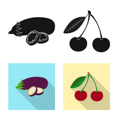 Isolated object of vegetable and fruit icon. Collection of vegetable and vegetarian stock vector illustration.