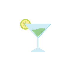 Martini drink glass flat icon, vector sign, Cocktail glass with lime colorful pictogram isolated on white. Symbol, logo illustration. Flat style design