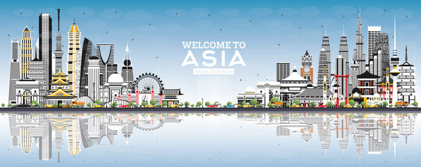 Welcome to Asia Skyline with Gray Buildings and Blue Sky.