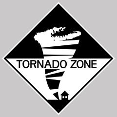 Tornado zone.Sign. Illustrative graphics, a rectangular sign informing about a dangerous natural   phenomenon.
