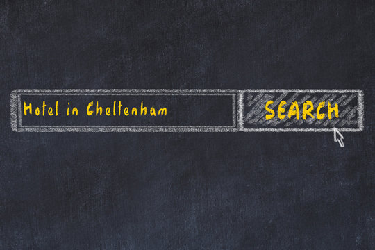 Chalk sketch of search engine. Concept of searching and booking a hotel in Cheltenham
