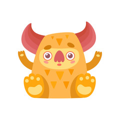 Cute Monster, Funny Orange Alien Cartoon Character Vector Illustration