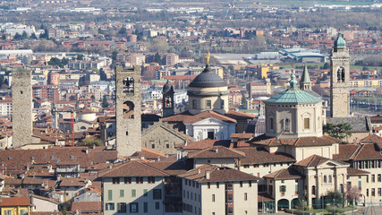 Naklejka premium Bergamo. One of the beautiful city in Italy. Landscape at the old town from Saint Vigilio hill