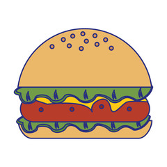 Hamburger fast food isolated blue lines