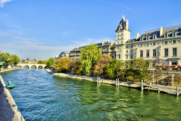 Fototapeta na wymiar Views of Seine river in Paris, France, travel Europe
