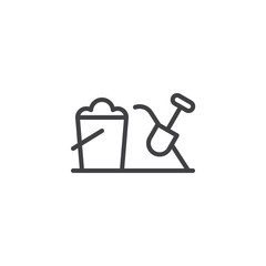 Sand bucket and shovel line icon. linear style sign for mobile concept and web design. Toy bucket and spade outline vector icon. Sandbox Symbol, logo illustration