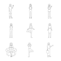 Vector design of posture and mood icon. Set of posture and female stock symbol for web.