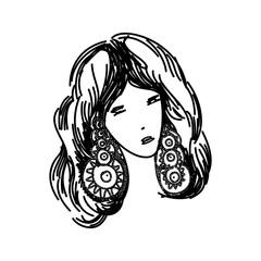 Silhouette of a Head of a Sweet Lady in Profile. The Girl Has a Beautiful Hairstyle with Long Hair. The woman is Beautiful and Stylish on White Background