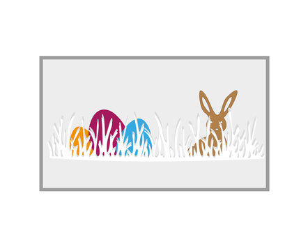 Happy easter day. Celebration. banner for Easter day with a blue background, green grass and colored eggs