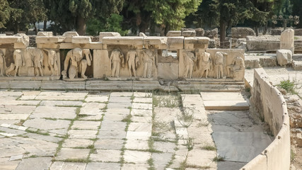 carved reliefs at the theatre of dionysus acropolis athens, greece