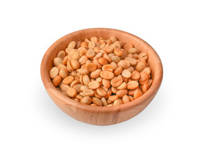  Coffee Beans in wooden bowl on white background.
