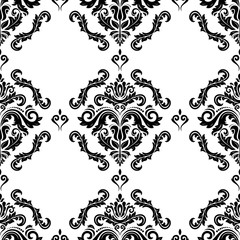 Classic seamless vector pattern. Damask orient ornament. Classic vintage black and white background. Orient ornament for fabric, wallpaper and packaging