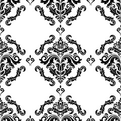 Classic seamless vector pattern. Damask orient ornament. Classic vintage black and white background. Orient ornament for fabric, wallpaper and packaging