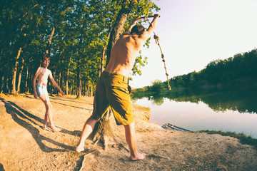 Friends have fun on the lake.