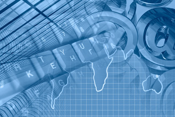 Keyboard, mail signs and map