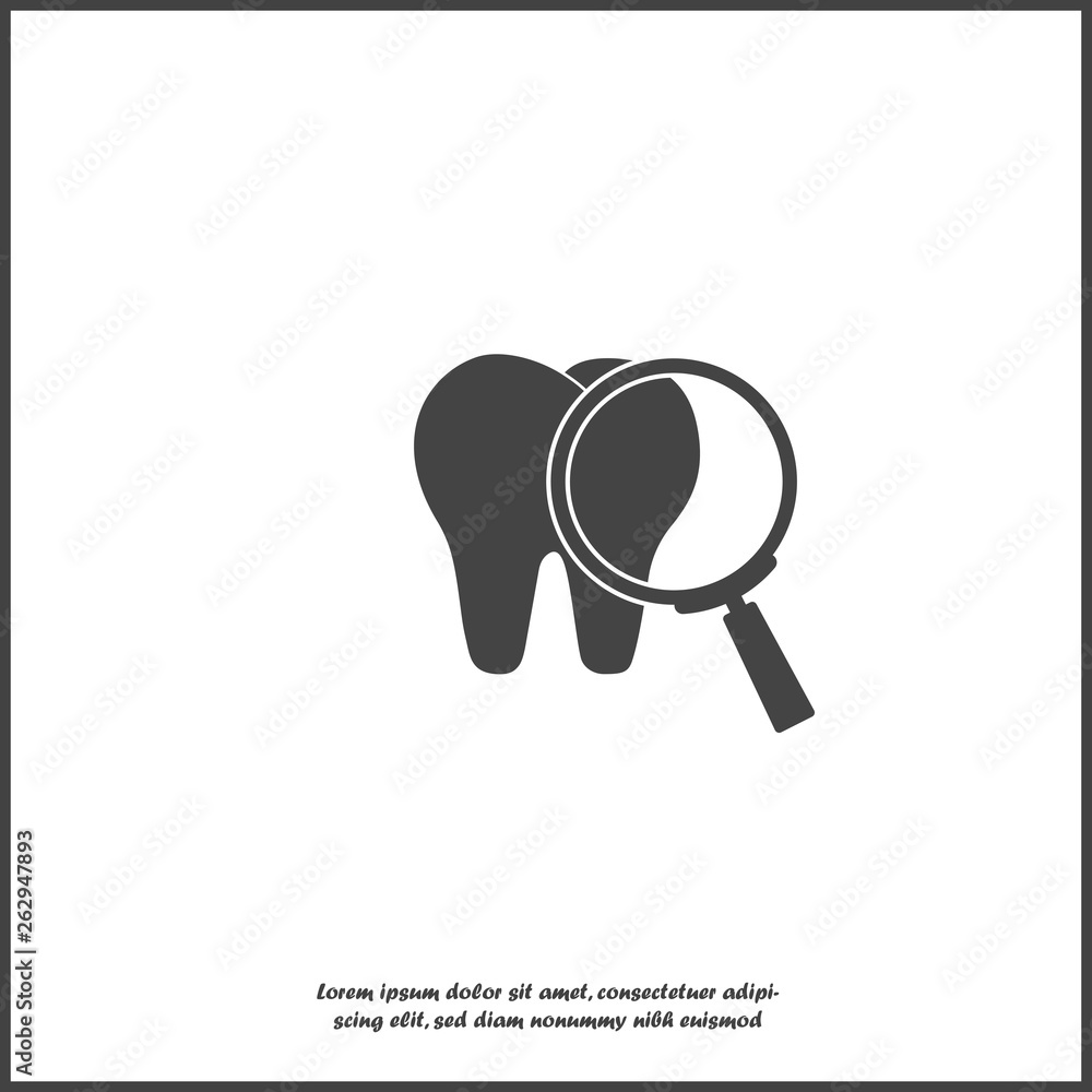 Poster magnifying glass and tooth vector icon on white isolated background. layers grouped for easy editing