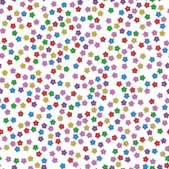 Colorful flower seamless pattern on white background. Paper print design. Abstract retro vector illustration. Trendy textile, fabric, wrapping. Modern space decoration.