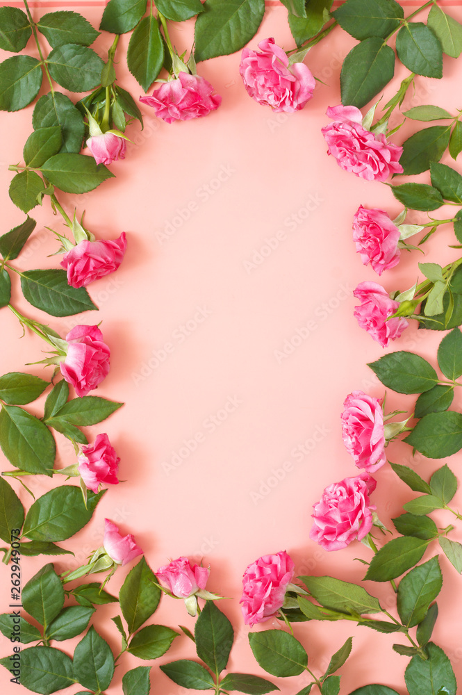 Canvas Prints Rose flowers composition on pink background