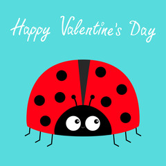 Red lady bug ladybird icon. Love greeting card. Cute cartoon kawaii funny baby character. Happy Valentines Day. Flat design. Blue background.