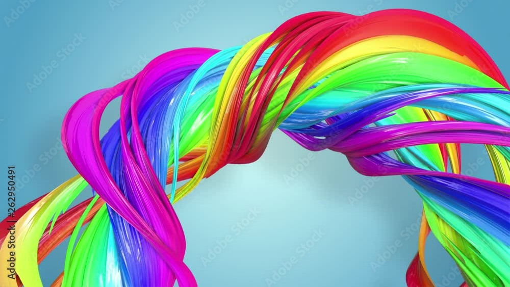 Poster abstract seamless background with multicolored ribbons. rainbow stripes are moving in a circle and t