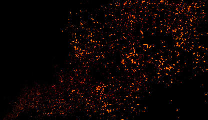 Fototapeta na wymiar Colorful particles effect dust debris isolated on black background, motion powder spray burst texture.