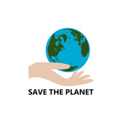 Hand hold earth, save the planet concept, icon or logo