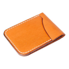 Leather accessories on a white background, wallets, coin boxes and straps, isolated