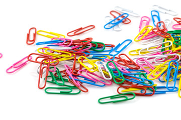 Bunch of colorful paper clips isolated