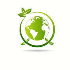  Green earth ,Green leaf paper art. Ecology concept. white background