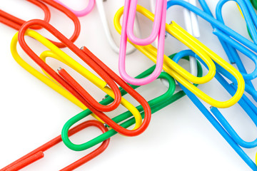 Bunch of colorful paper clips isolated