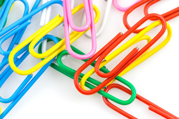 Bunch of colorful paper clips isolated