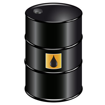 3D illustration of black barrel with orange sticker.